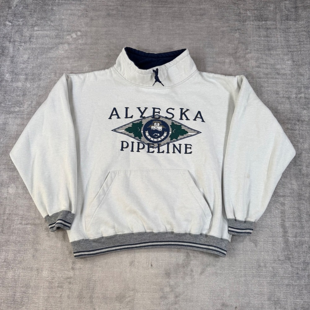 Alyeska Pipeline Sweatshirt Men Large Heathered Gray Vintage 90s Mock Neck